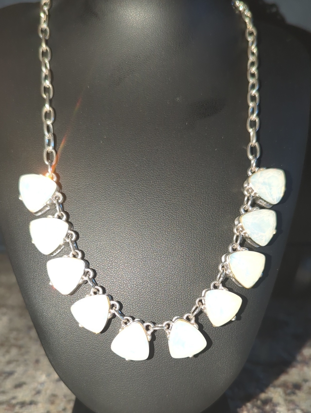 Moonstone Triangle Link Necklace